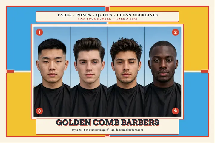 Golden Comb Barbers style board postcard template