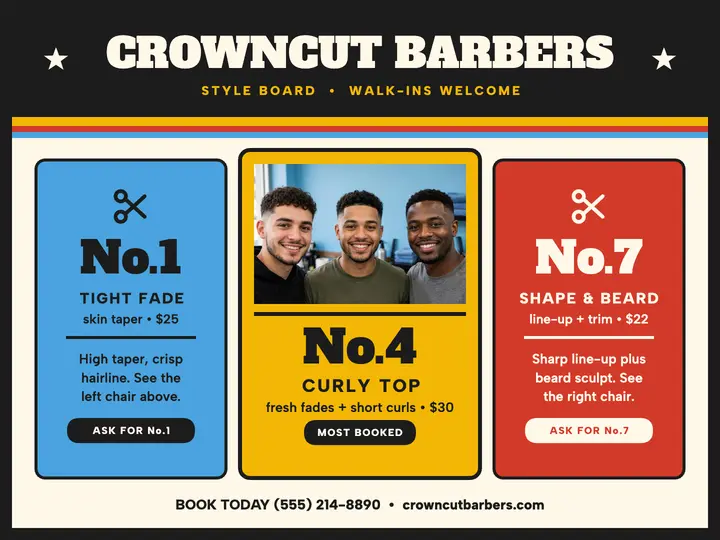 Crowncut Barbers style board slide template