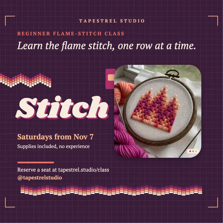 Flame stitch class sign-up post: stitch class post template