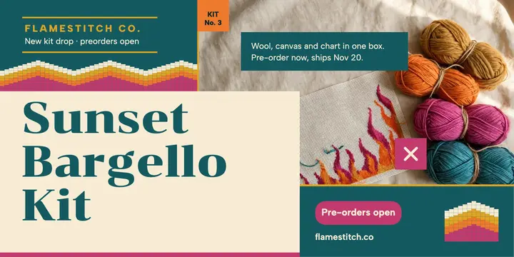 Sunset Bargello Kit preorder post: needlepoint kit launch post template