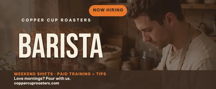 Copper Cup Roasters weekend barista hiring voucher template