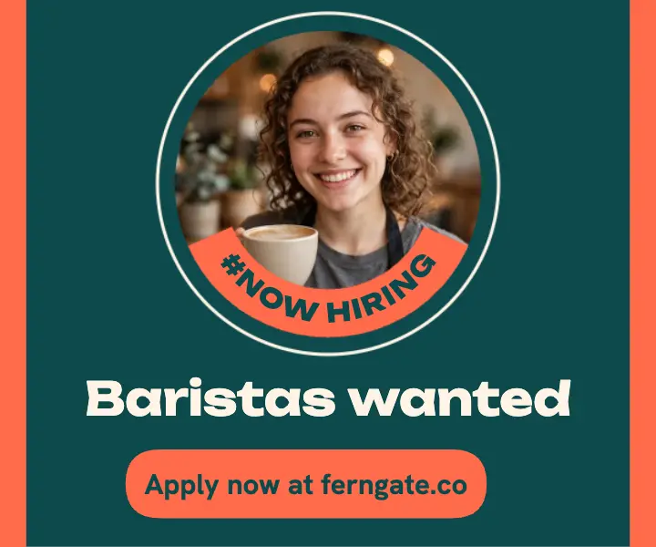 Ferngate Coffee barista hiring display ad: barista hiring display ad template