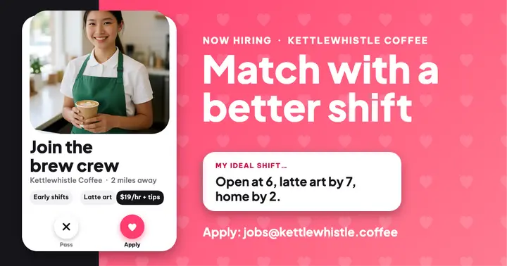 Kettlewhistle Coffee hiring profile card post template