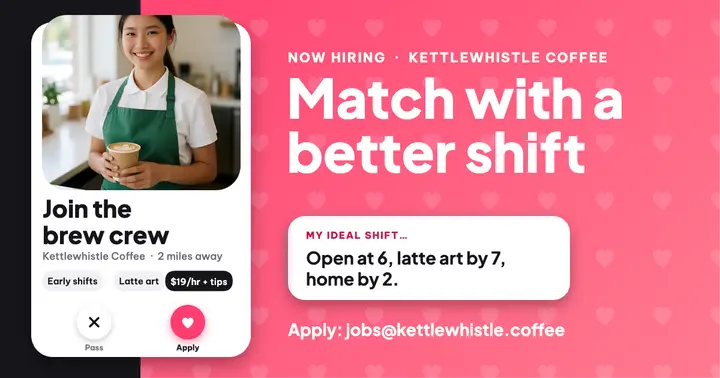 Kettlewhistle Coffee hiring profile card post template
