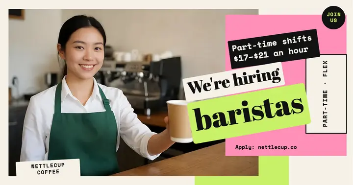 Nettlecup Coffee barista hiring type collage post template
