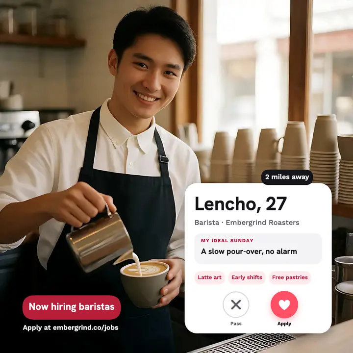 Embergrind Roasters barista hiring profile card post template