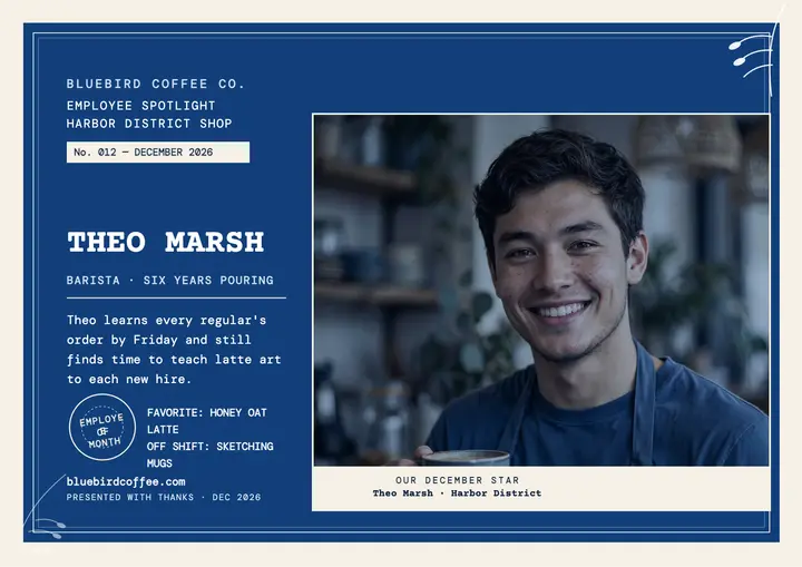 Theo Marsh barista spotlight cyanotype certificate template
