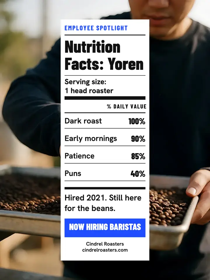 Roaster spotlight, nutrition facts hiring post: employee spotlight post template