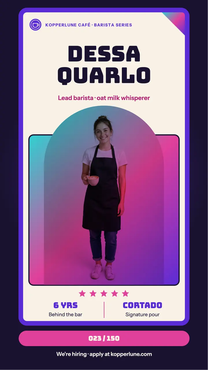Meet the barista trading card story template