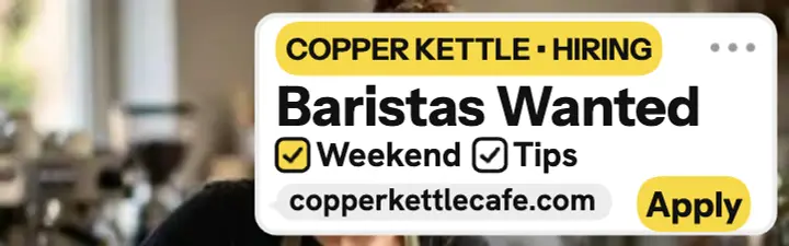 Copper Kettle barista wanted banner: barista wanted banner template