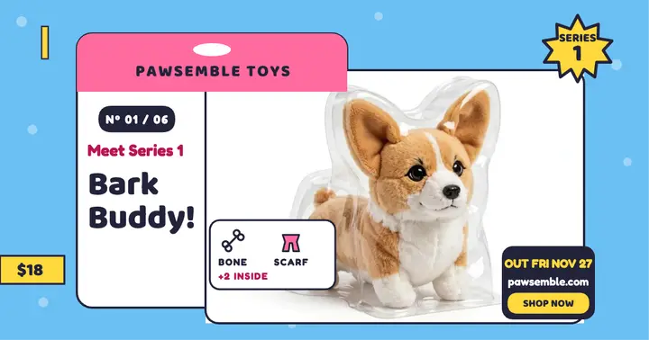Bark Buddy plush toy pack post template