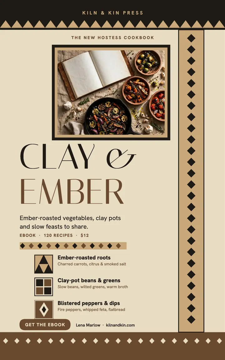 Clay and Ember hostess cookbook ebook cover: cookbook ebook cover template