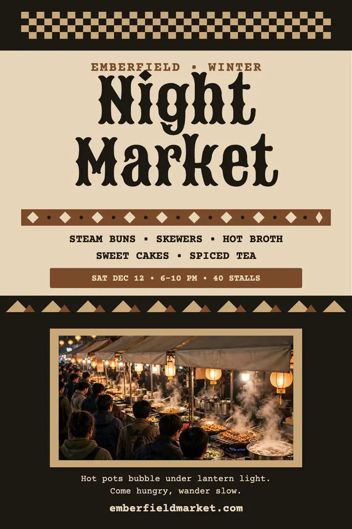 Emberfield Night Market winter poster: night market poster template