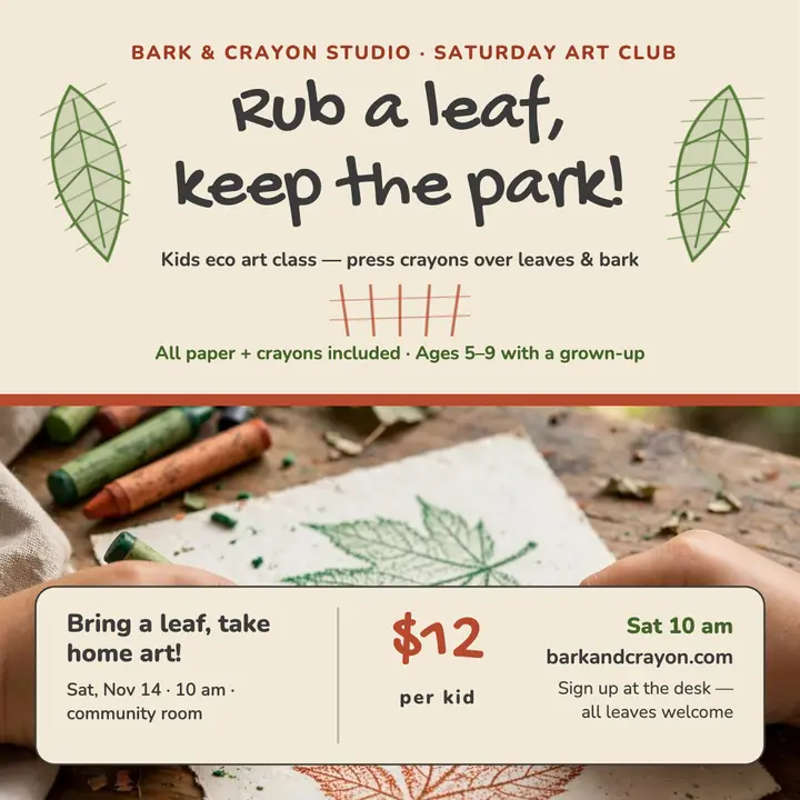 Bark and Crayon leaf rubbing art class template