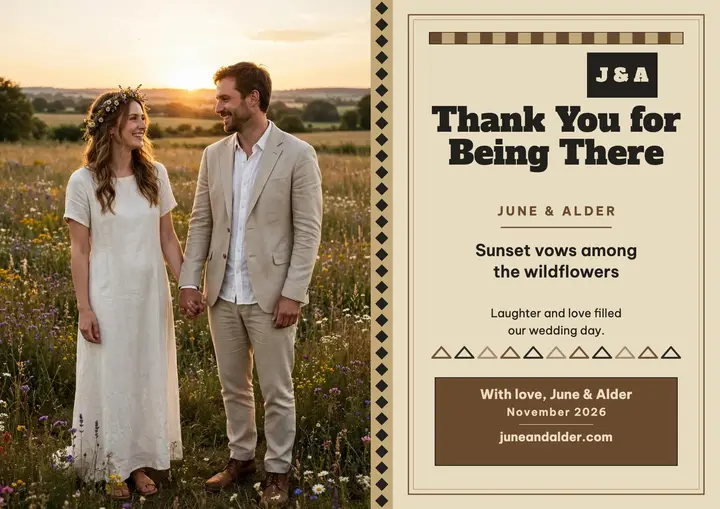 June and Alder bark cloth thank you card template