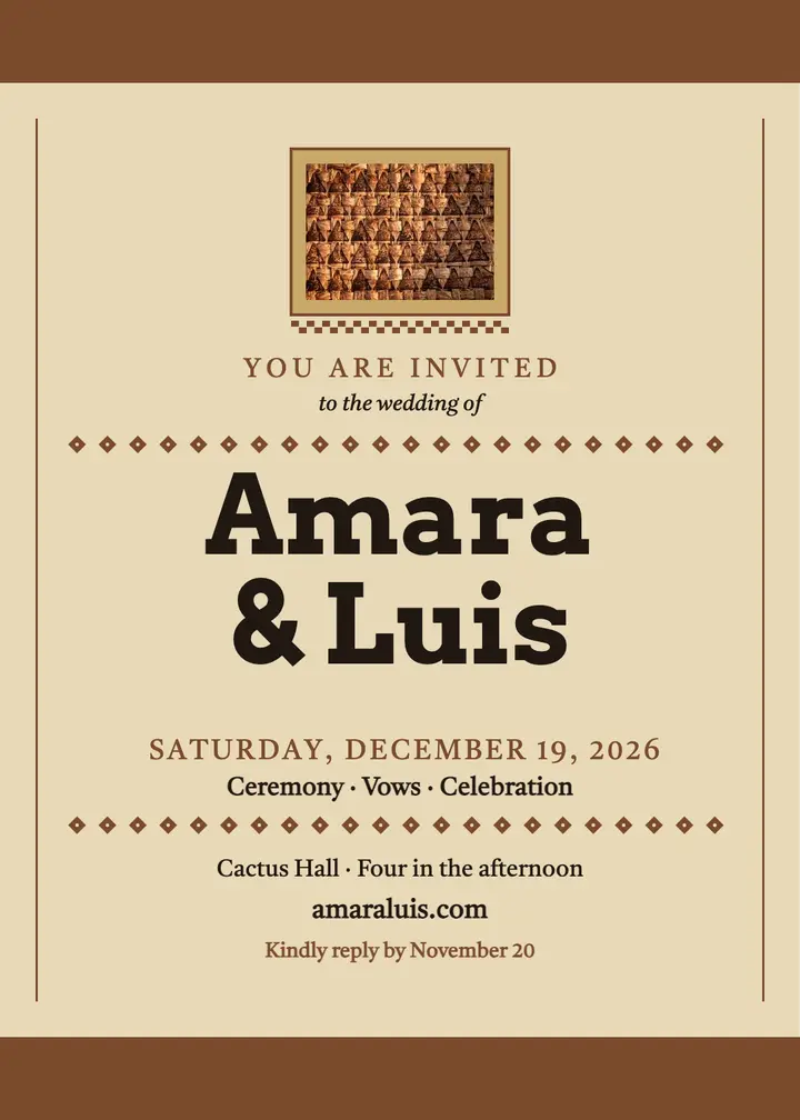 Amara and Luis bark cloth invitation template