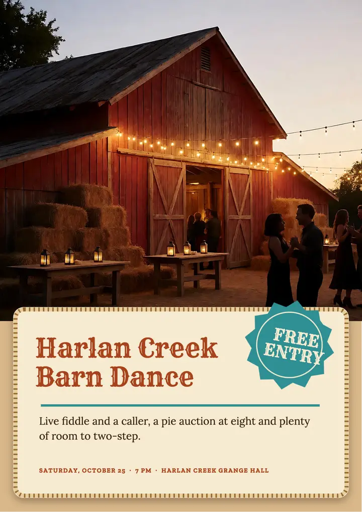 Harvest barn dance flyer, western rodeo template