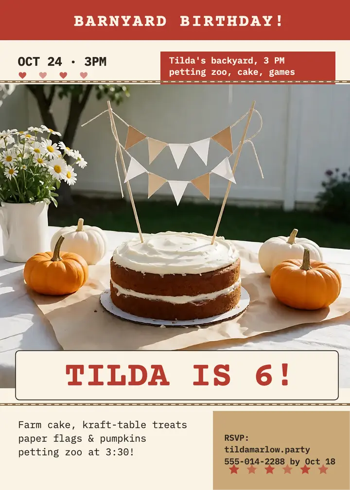 Tilda Marlow barnyard birthday invitation: barnyard birthday invitation template