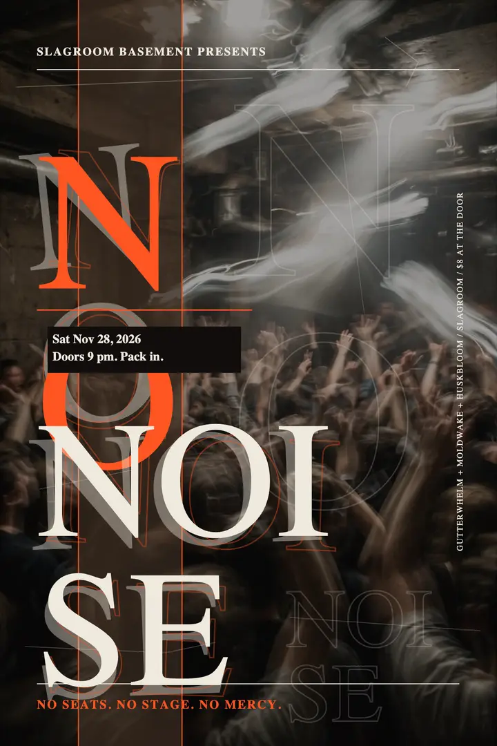 Basement gig night poster, 90s grunge type template