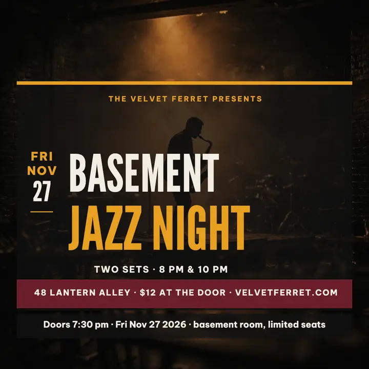 Velvet Ferret basement jazz night post: jazz night post template
