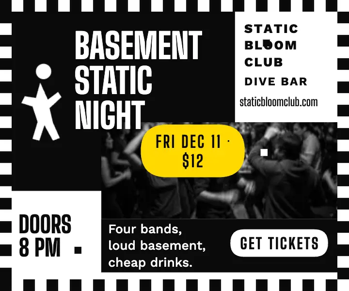 Static Bloom basement punk night checker ad template