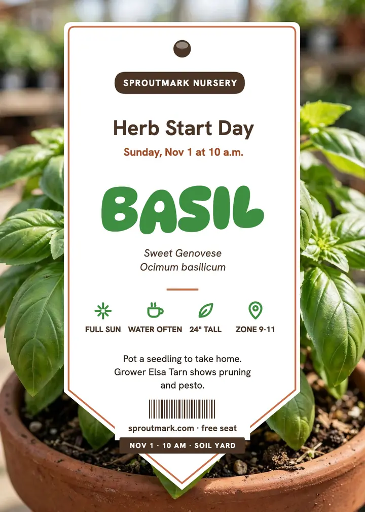 Sproutmark basil stake invitation template