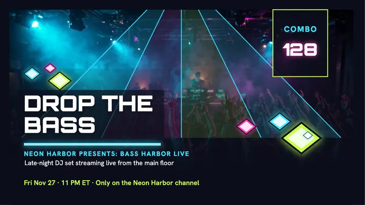 Neon Harbor bass drop livestream thumbnail template