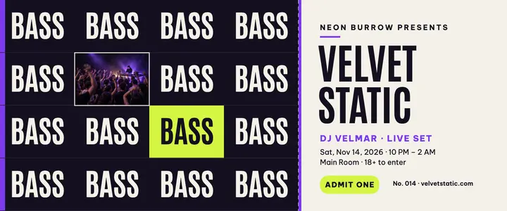 Velvet Static DJ night bass ticket template