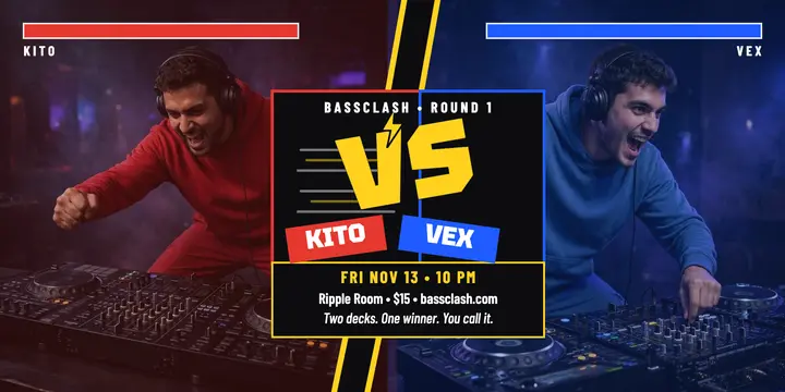 Bassclash DJ battle versus post: dj battle post template