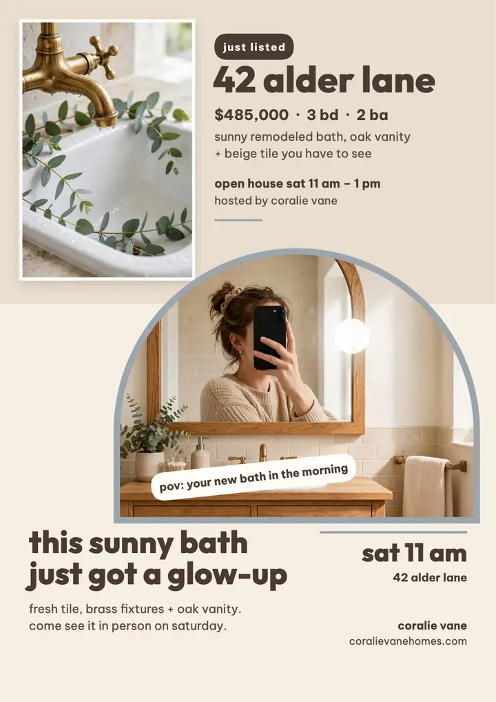 Sunny bath glow-up mirror selfie flyer template
