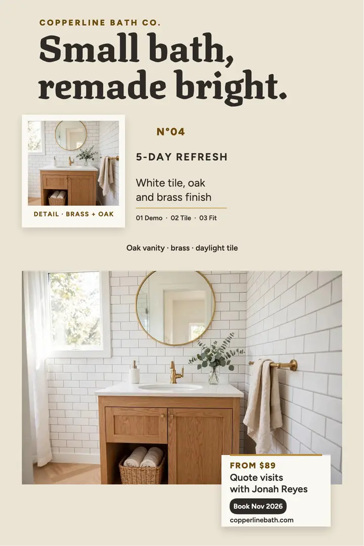 Copperline small bath remodel poster: bath remodel poster template