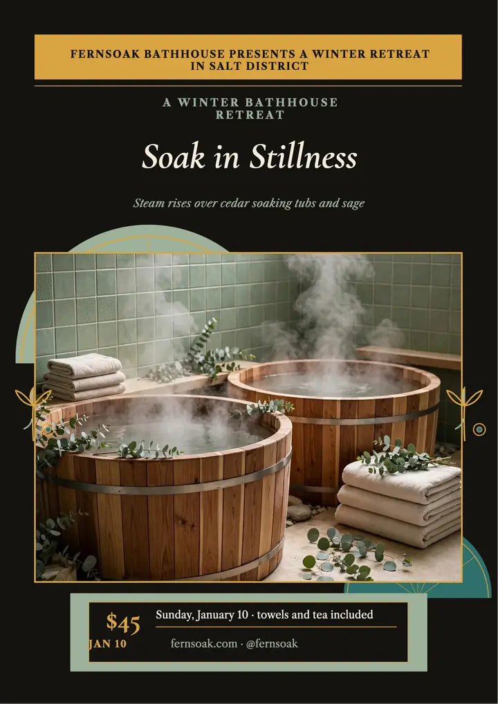 Fernsoak winter soak bathhouse flyer template