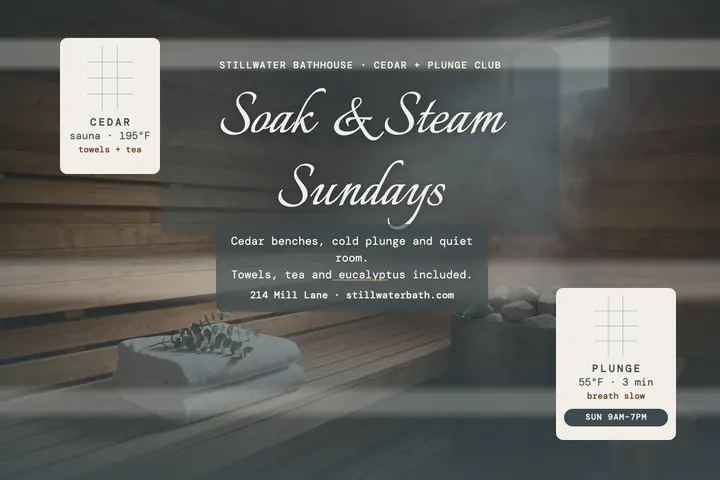 Stillwater Bathhouse soak and steam postcard template