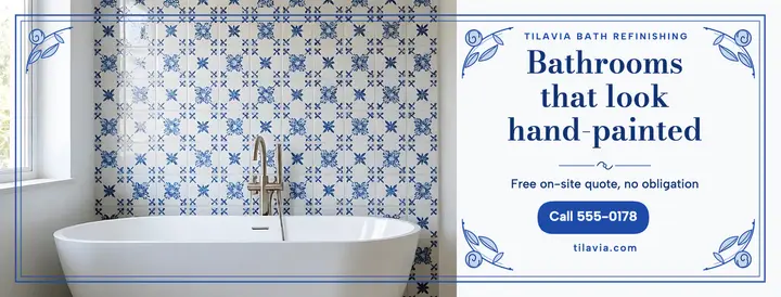 Tilavia bathroom and tub refinishing cover, blue porcelain template