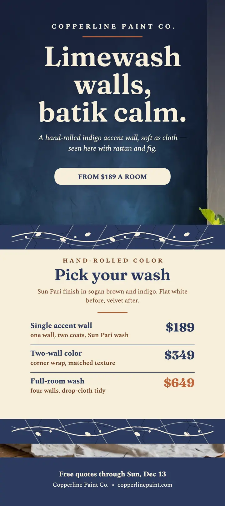 Copperline limewash painter rack card: house painter rack card template