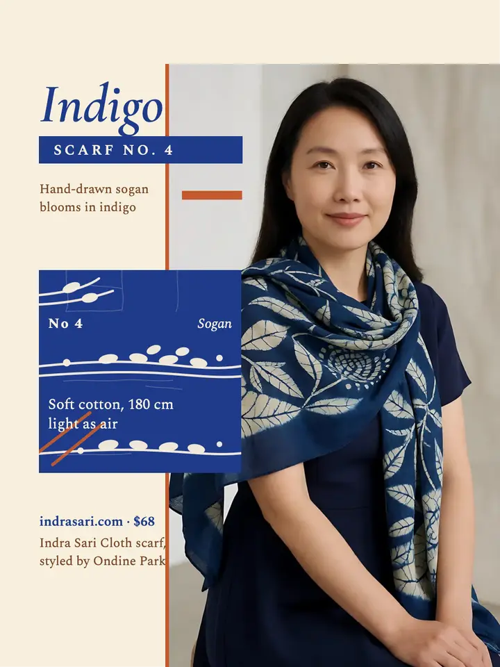 Indra Sari indigo batik scarf portrait template