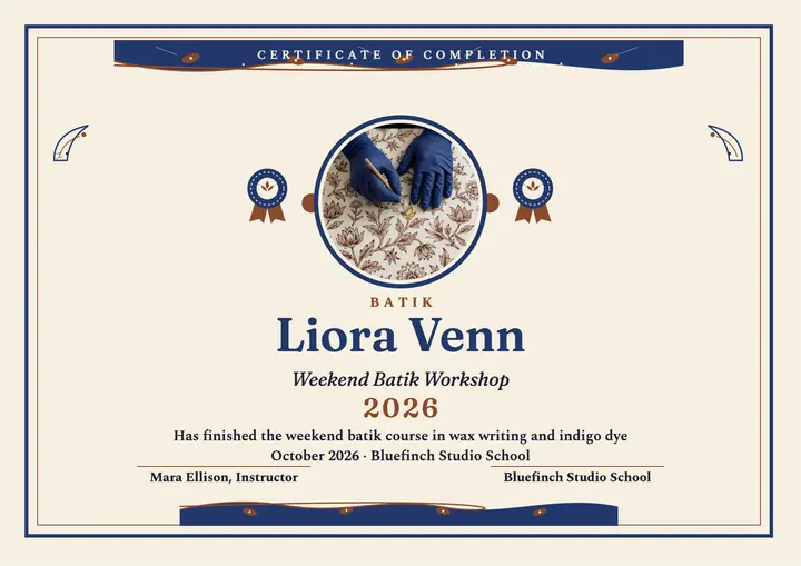Weekend batik workshop certificate template