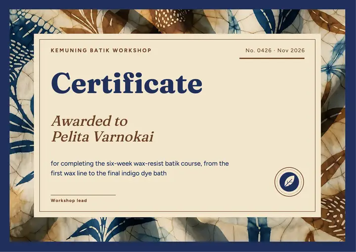 Batik workshop completion certificate template