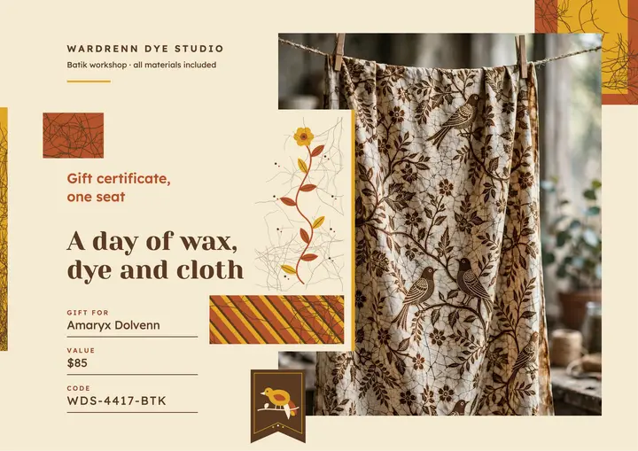 Batik dyeing workshop gift certificate template