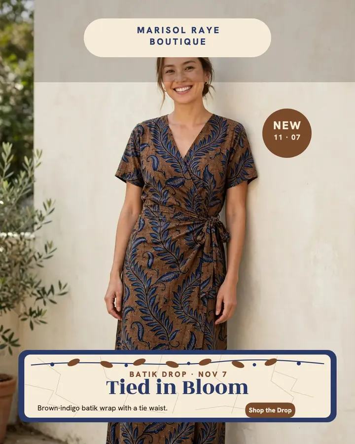 Marisol Raye batik wrap dress launch template