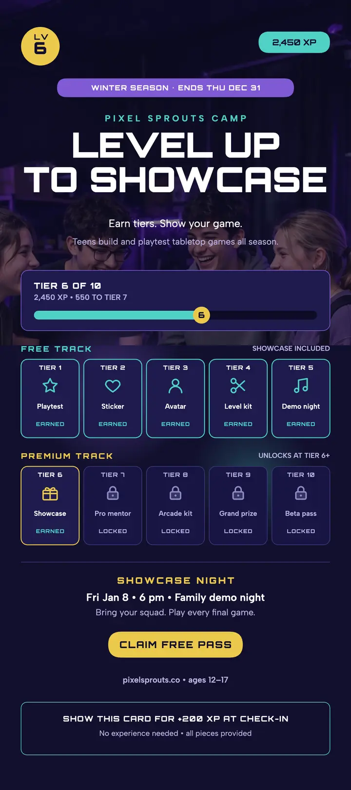 Pixel Sprouts teen game camp season track template