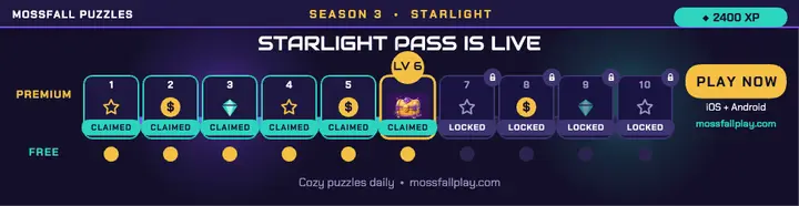Mossfall Puzzles Starlight pass launch banner template