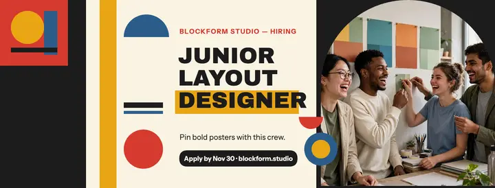 Blockform Studio hiring cover, bauhaus template