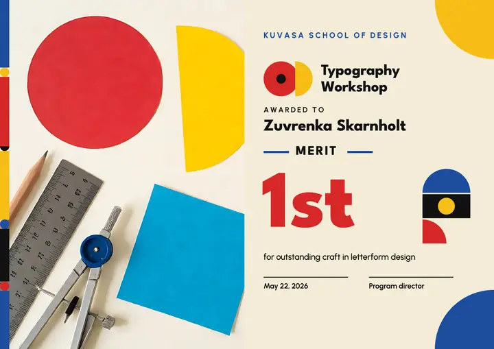 Typography workshop first place certificate, Bauhaus: workshop certificate template