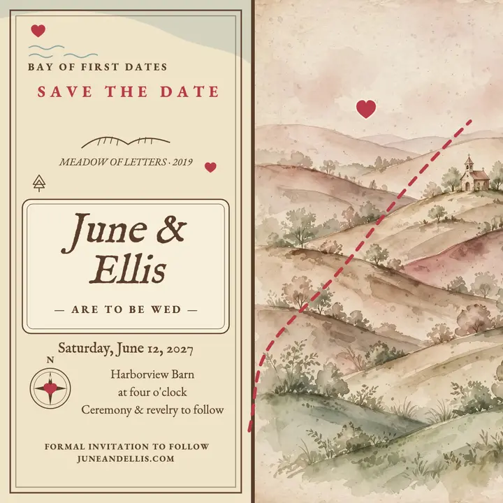 June and Ellis love map save the date template