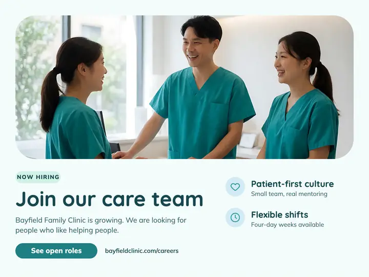 Join our care team clinic hiring slide: clinic hiring slide template