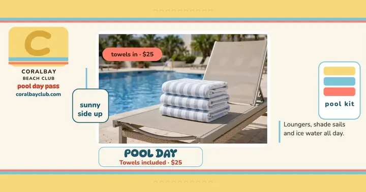 Coralbay Beach Club pool day towel post template