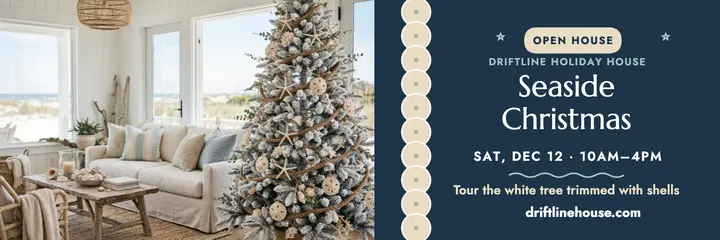 Driftline Holiday House seaside Christmas header: christmas open house header template