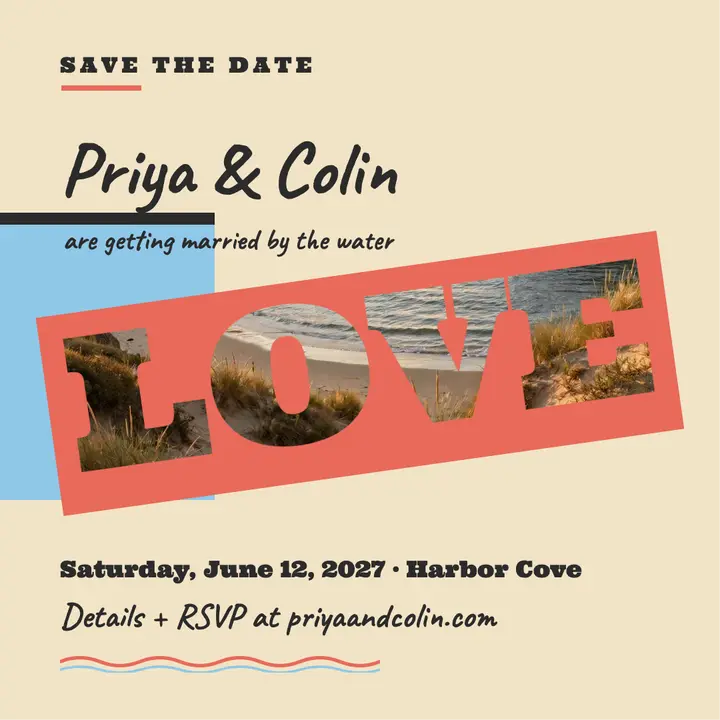 Priya and Colin beach save the date: save the date post template