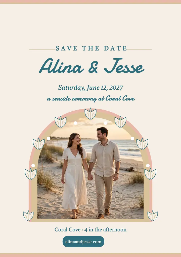 Alina and Jesse beach save the date: beach save the date flyer template